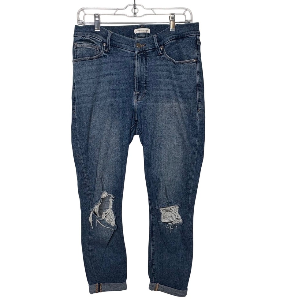 Good American Good Legs High Rise‎ Distressed Skinny Jeans Size 10/30 Blue Wash